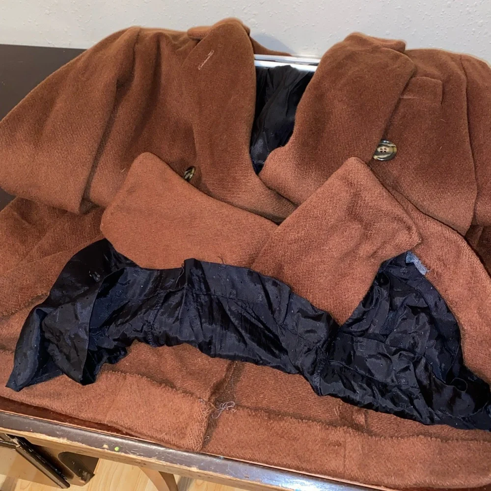 Ashley Scott 100% wool caramel brown long heavy warm double breasted trench coat - Picture 13 of 15